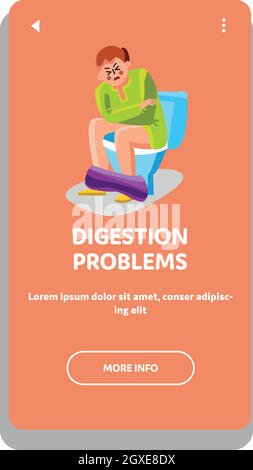 Uomo con problemi di digestione seduta WC Vector Illustrazione Vettoriale