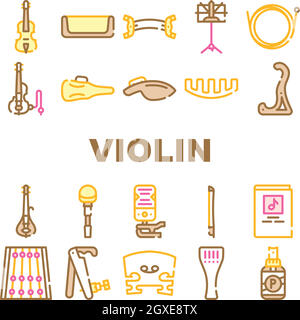 Violino String Musical Instrument Icons Set Vector Illustrazione Vettoriale