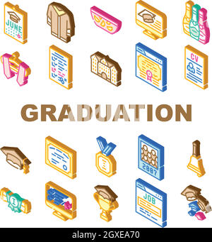 Graduation Education Collection icone Imposta illustrazioni vettoriali Illustrazione Vettoriale