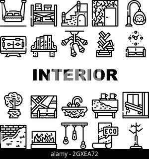 Interior Style Design Collection icone Set Vector Illustrazione Vettoriale