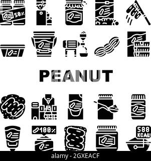 Raccolta di alimenti di burro di arachidi icone Set Vector Illustrazione Vettoriale