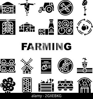 Organic Eco Farming Collection icone Set Vector Illustrazione Vettoriale