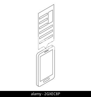 Icona documento nel telefono in stile 3D isometrico isolato su sfondo bianco. Sito Web nello smartphone. Social media, comunicazione nel computer globale n Foto Stock
