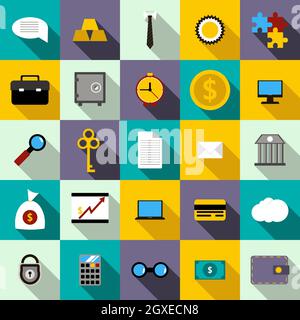 Icone di banca impostate in stile piatto per qualsiasi disegno Foto Stock