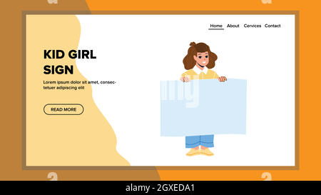 Kid Girl Holding Blank Sign Poster for Text Vector Illustrazione Vettoriale