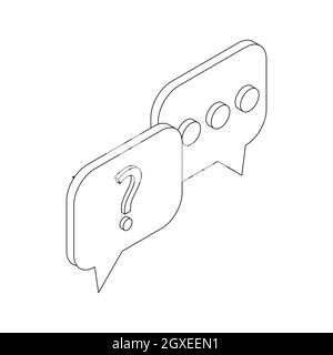 Fumetti vocali con domanda e icona a tre punti in stile 3D isometrico su sfondo bianco Foto Stock