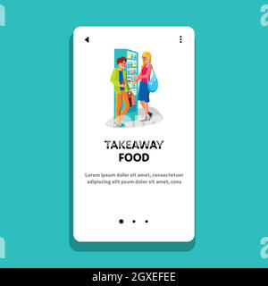 Servizio di prelievo da asporto con distributore automatico di bevande e cibo Illustrazione Vettoriale