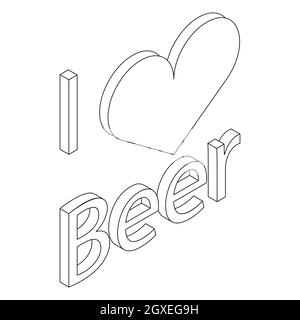 Adoro l'icona della birra in stile 3D isometrico su sfondo bianco Foto Stock