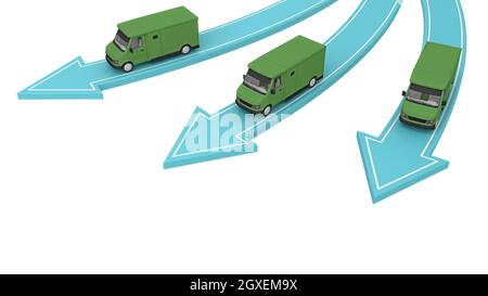auto per il trasporto di denaro con direzione freccia. rendering 3d Foto Stock