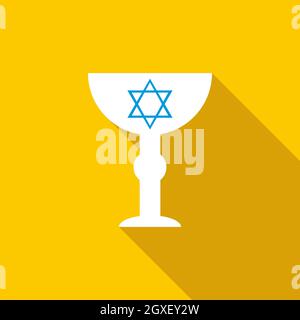 Tazza con icona Star of David in stile piatto su sfondo giallo Foto Stock