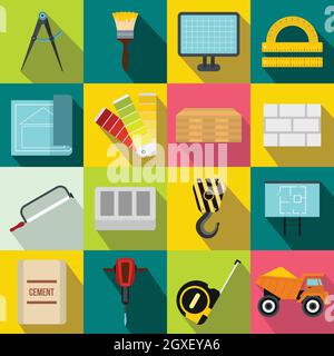 Icone di costruzione in stile piatto per qualsiasi progetto Foto Stock