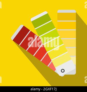 Icona opuscolo di selezione dei colori di pittura in stile piatto su sfondo giallo Foto Stock