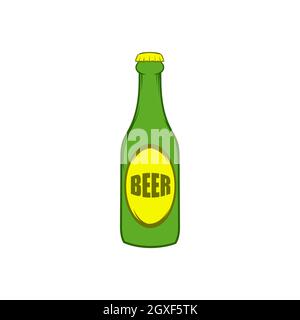 Bottiglia verde di birra icona in stile cartone animato su sfondo bianco Foto Stock