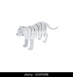 Icona della tigre bianca in stile 3D isometrico isolata su sfondo bianco. Simbolo animale Foto Stock
