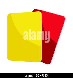 Icona delle carte arbitro rosse e gialle in stile cartoon su sfondo bianco Foto Stock
