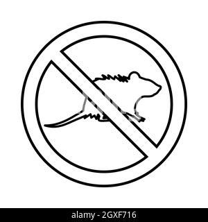 Nessuna icona di segno dei ratti nello stile di contorno isolato su sfondo bianco Foto Stock