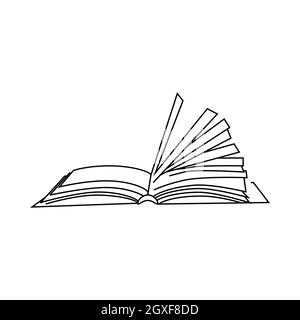 Libro con l'icona pagine di turn over in stile contorno isolato su sfondo bianco. Lettura del simbolo Foto Stock