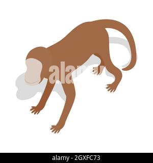 Icona scimmia in stile 3D isometrico su sfondo bianco Foto Stock