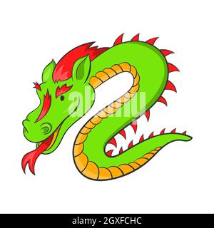 Icona verde drago cinese in stile cartoon su sfondo bianco Foto Stock