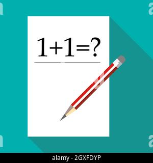 Carta bianca con un testo più un'icona in stile piatto su sfondo blu cielo Foto Stock