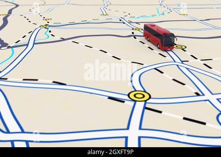 Rendering 3D dell'itinerario di trasporto con autobus Foto Stock