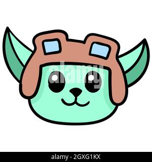testa animale gatto carina con un casco pilota di volo Illustrazione Vettoriale