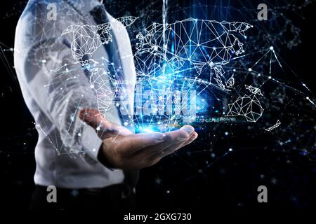 Concetto di interconnessione globale sfere collegate tra loro. Concetto di sistema di rete Foto Stock