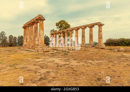 Tempio di Hera dal 6 secolo a.C., sito archeologico vicino a Bernalda, Italia Foto Stock