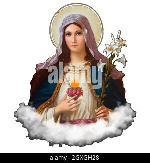 Cuore immacolato della Vergine Maria fede sacra religione madre illustrazione Foto Stock