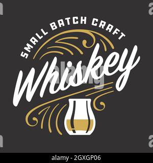 Piccola scritta personalizzata di Whiskey Batch Craft con dettagli di pinstripe. Illustrazione vettoriale della scritta che celebra la tendenza della distillazione artigianale. Illustrazione Vettoriale