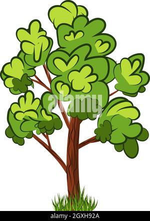 Albero cartoon realistico vettoriale per le scene di Parco, Foresta e altri paesaggi. Trendy vettore cartoon albero props illustrazione decor isolato su bianco Illustrazione Vettoriale