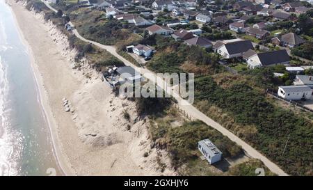 Hemsby villaggio sul mare e spiaggia Norfolk Inghilterra vista aerea Foto Stock