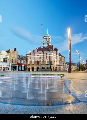 Fontana e Municipio, Stockton on Tees Foto Stock