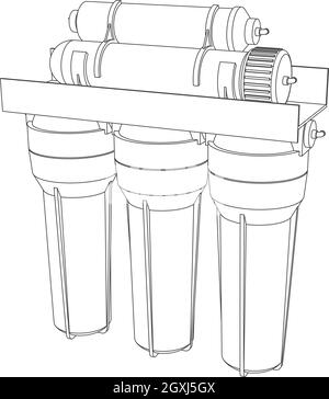 Vettore contorno acqua bere filtro, osmosi inversa sistema domestico Illustrazione Vettoriale