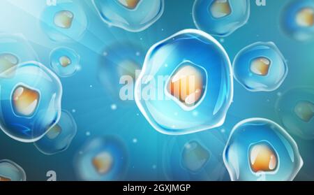 Cellule al microscopio. Ricerca di cellule staminali. Terapia cellulare. Divisione cellulare. Illustrazione vettoriale su sfondo chiaro Illustrazione Vettoriale
