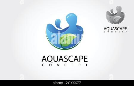 Modello di logo vettoriale Aquascape. Concetto di illustrazione del Green Aquarium. Illustrazione Vettoriale