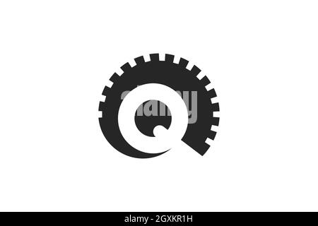 Concetto di design del logo della lettera Q del corno. Esclusivo logo combinato di corna circolari con lettera Q nello spazio negativo. Logo moderno in stile vintage. Illustrazione Vettoriale