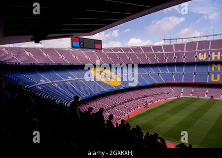 Interno dello stadio sorge e di spazi interni Camp Nou a Barcellona Spagna Foto Stock