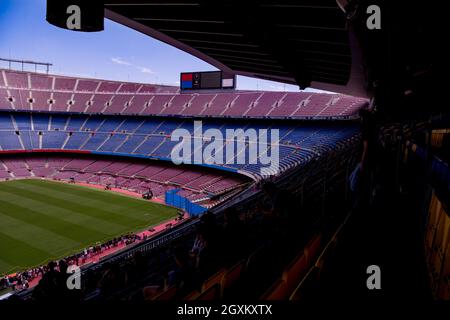 Interno dello stadio sorge e di spazi interni Camp Nou a Barcellona Spagna Foto Stock