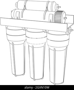 Vettore contorno acqua bere filtro, osmosi inversa sistema domestico Illustrazione Vettoriale
