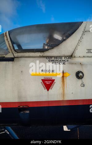 Cabina di Hawker Hunter vecchio aereo jet fighter Foto Stock