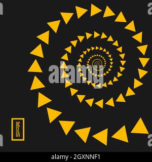 Freccia astratta gialla in forma di spirale. Art. Geometrico elemento di design alla moda per cornice di bordo, logo, tatuaggio, simbolo, web, stampe, poster, modelli Illustrazione Vettoriale