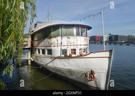 Nave partito MS Hoppetosse, Eichenstrasse, Treptow, Berlino, Germania Foto Stock