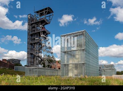 Torre del pozzo di osservazione della miniera, Museo della Slesia, Katowice, Polonia Foto Stock