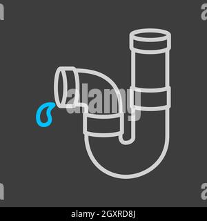 Icona vettoriale piatta dei tubi idraulici su sfondo scuro. Costruzione, riparazione e costruzione. Simbolo grafico per il design del sito Web, il logo, l'app, l'interfaccia utente Foto Stock