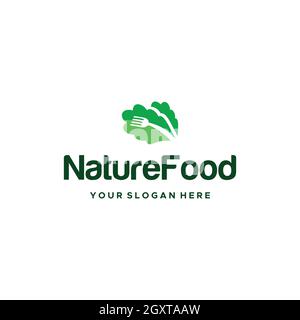 Minimal Nature Food Fork Vegetes Logo design Illustrazione Vettoriale