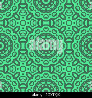 Splendido motivo floreale senza giunture con mandala. Sfondo perfetto in stile doodle. Motivi floreali a mosaico per design e moda. Illustrazione Vettoriale