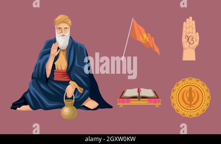 cinque icone guru nanak jayanti Illustrazione Vettoriale