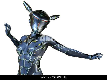 Rendering 3D di una super donna spazio isolato su sfondo bianco Foto Stock