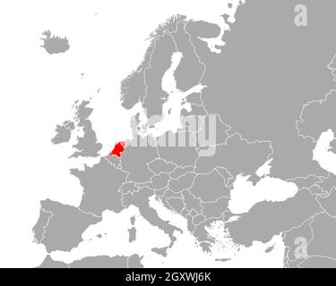 Mappa dei Paesi Bassi in Europa Foto Stock